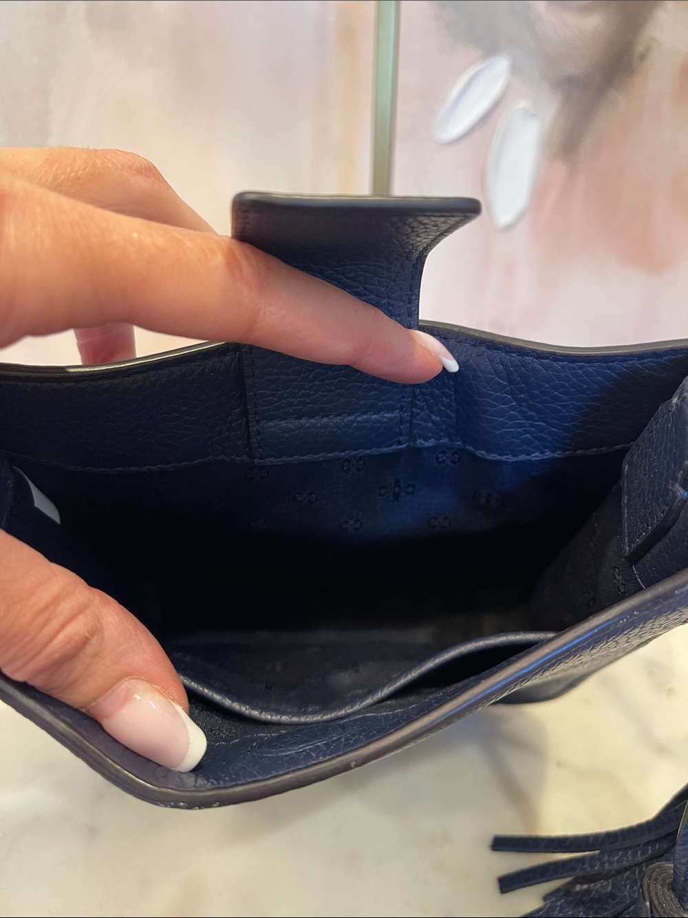 Tory Burch Navy Pebbled Leather Crossbody with Tassel - Picture 7 of 7